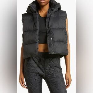 Alo Yoga Gold Rush Hooded Quilted Full Zip Puffer Vest BLACK SZ XXS